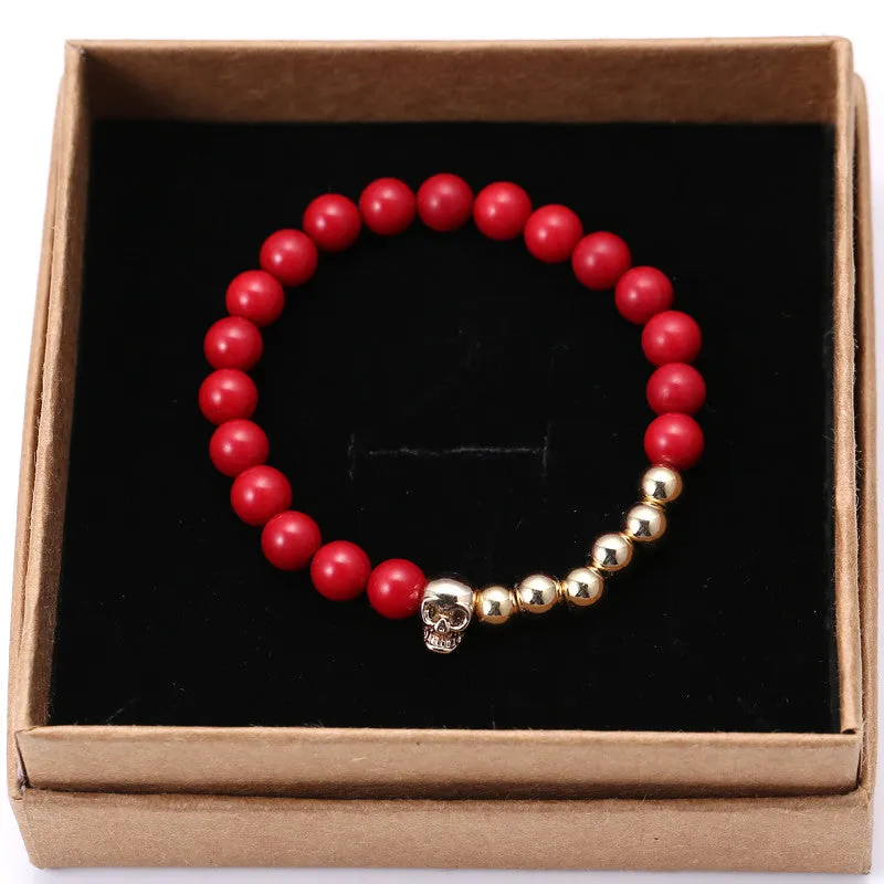 New Charm Bracelet Northskull Skull Fashion Men Women Girl Bracelets 6MM Red coral rock high quality