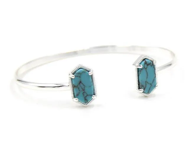 New Cute Oval Quartz Copper Bangles White and Blue green Stone Resin Druzy Cuff Bangles for Women