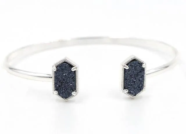 New Cute Oval Quartz Copper Bangles White and Blue green Stone Resin Druzy Cuff Bangles for Women