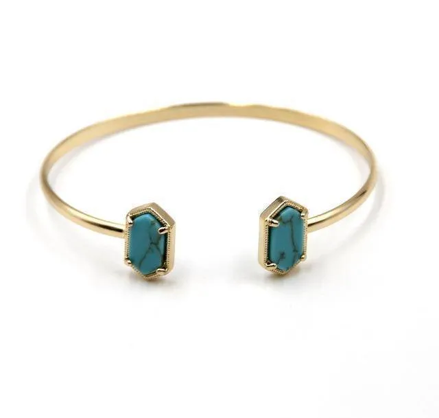 New Cute Oval Quartz Copper Bangles White and Blue green Stone Resin Druzy Cuff Bangles for Women