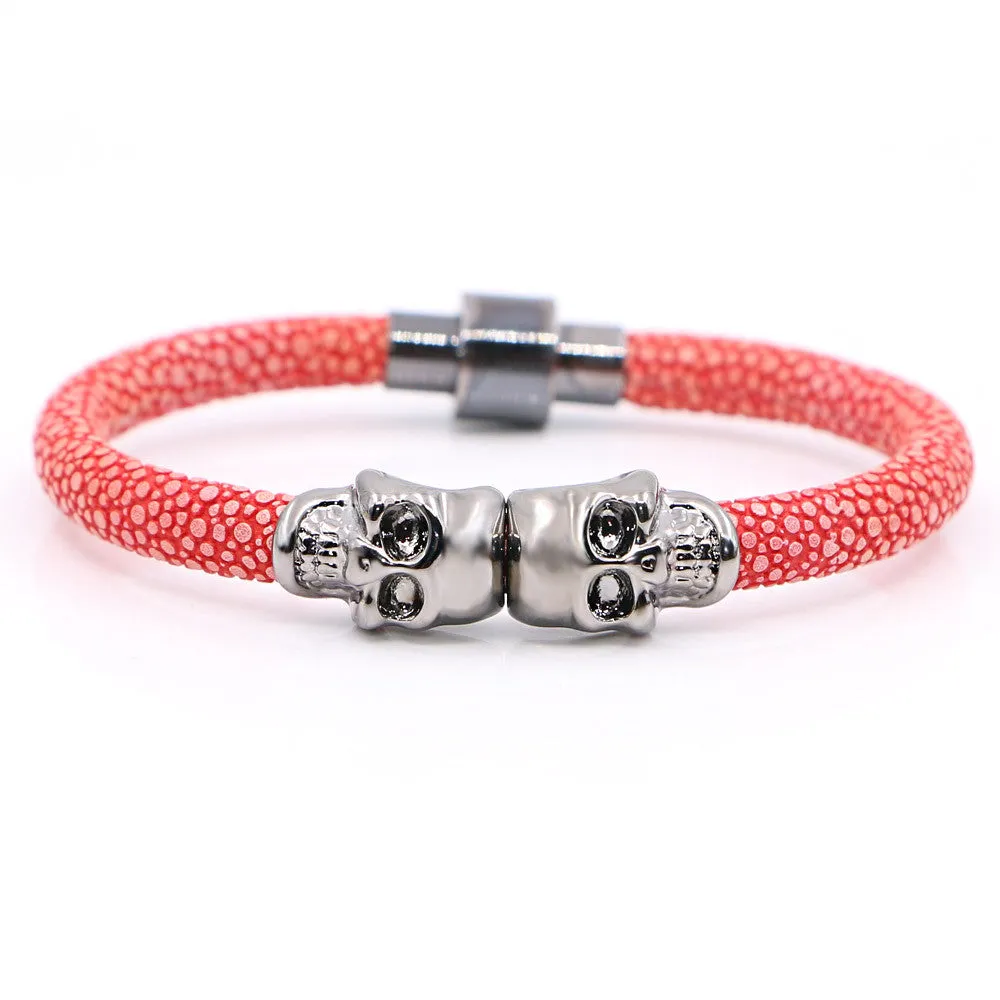 New Fashion Northskull Stingray Leather Skull Bracelet Twin Skull Bracelets Bangles for Man Women Jewelry Gift