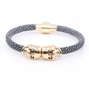 New Fashion Northskull Stingray Leather Skull Bracelet Twin Skull Bracelets Bangles for Man Women Jewelry Gift