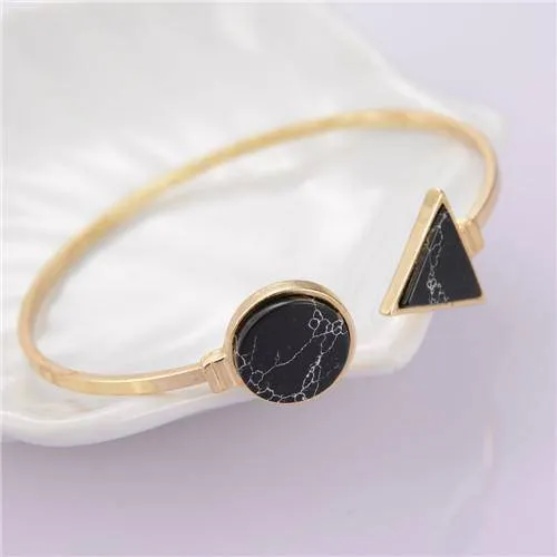 New Gold Tone Punk Trendy Marbleized Stone Cuff Bangle Bracelet