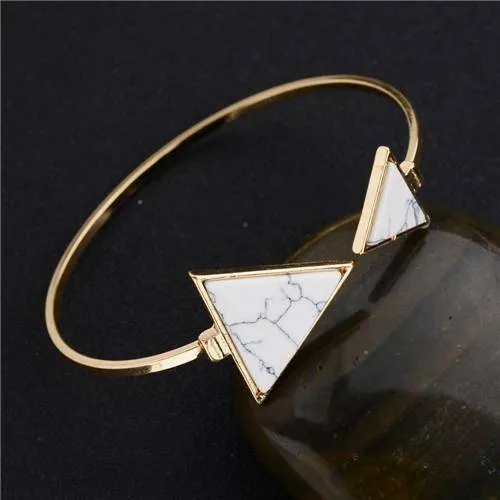 New Gold Tone Punk Trendy Marbleized Stone Cuff Bangle Bracelet