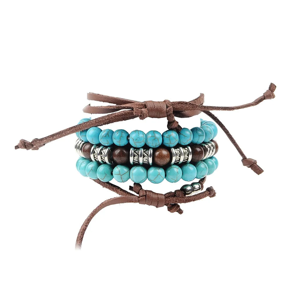 New hamsa hand 5pcs set leather bracelets boho turquoise bracelet set for statement women jewelry party gift