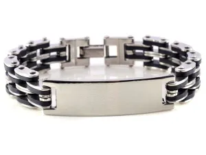 New Silver Link Chain Rubber Stainless steel Men's Bracelet Wrist band 8.5" Hot Charm Men Bangle Cuff  jewlery