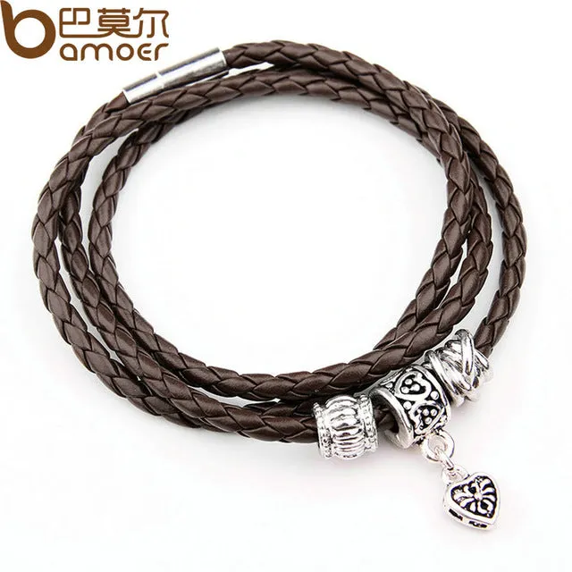 Newest Arrival Silver Charm Black Leather Bracelet for Women Five Colors Magnet Clasp Christmas Gift Jewelry PI0311