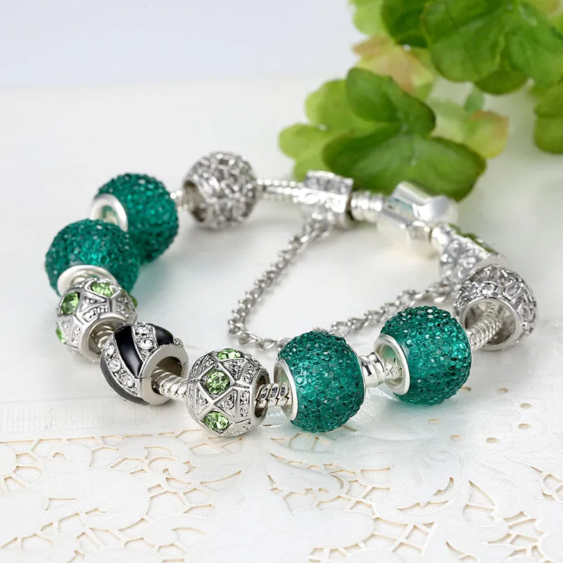 Newest Elegant Silver DIY Charm bracelet for Women Chain Green Beads Fashion Jewelry Fit Original Bracelets Best Gfit