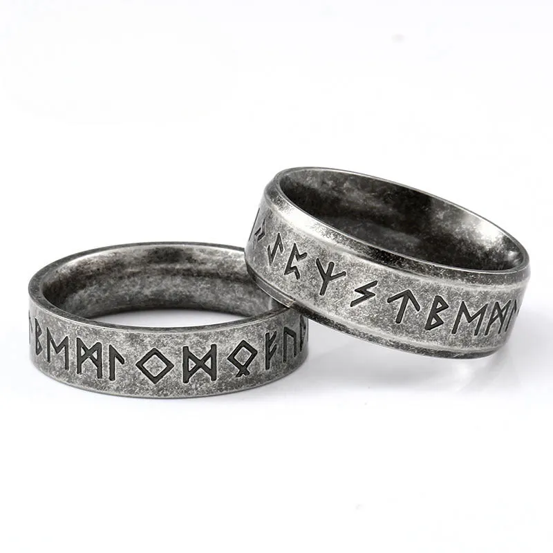 Nordic-Inspired Stainless Steel Rings for Men and Women - Unisex Viking Letter Jewelry