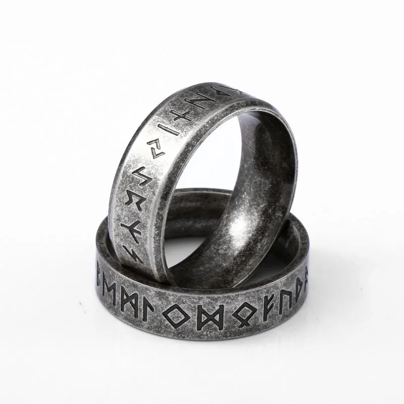 Nordic-Inspired Stainless Steel Rings for Men and Women - Unisex Viking Letter Jewelry