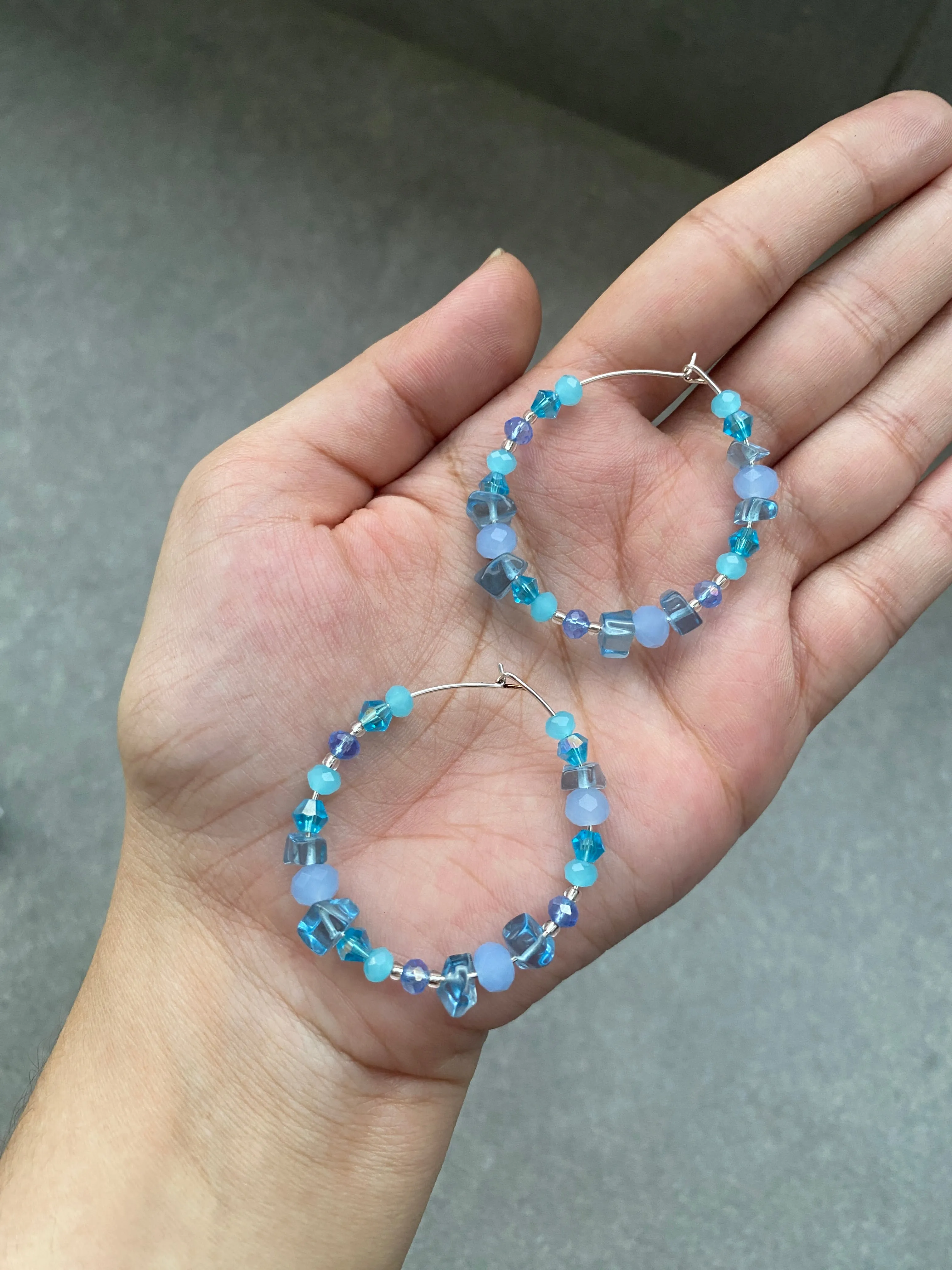 OCEAN BLUE CRYSTAL HOOP EARRINGS