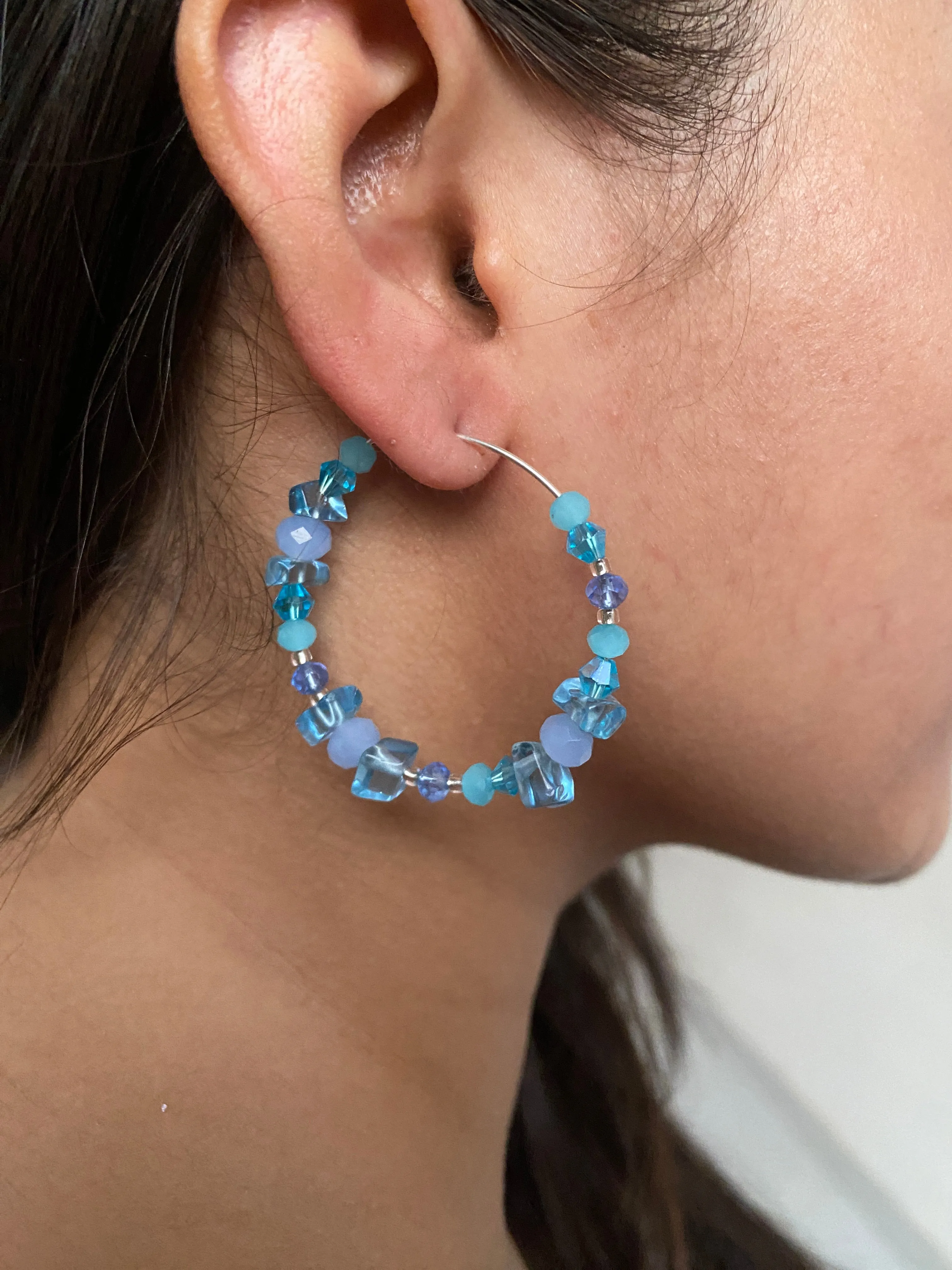 OCEAN BLUE CRYSTAL HOOP EARRINGS