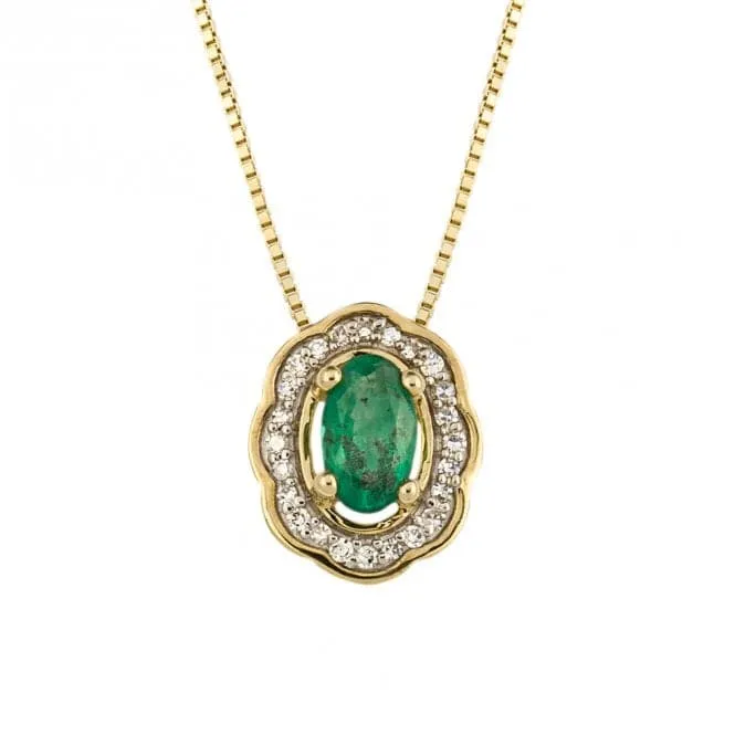 Ornate Emerald Diamond Yellow Gold Pendant GP2299G