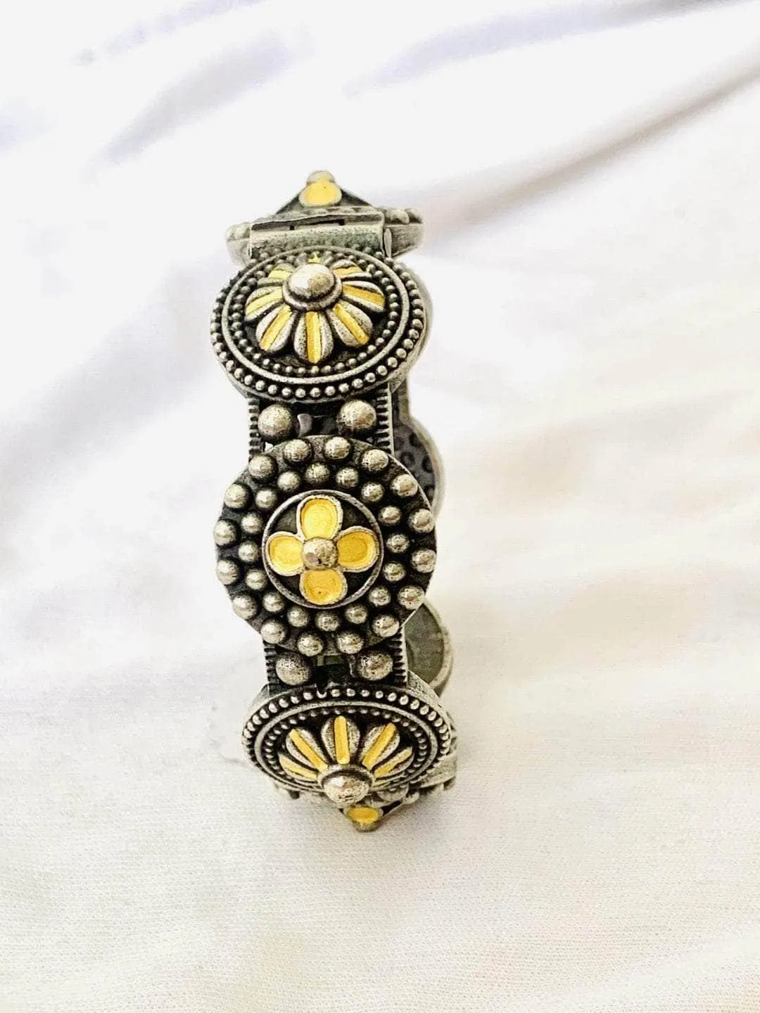 Oxidised Tribal Bangle With Flowers