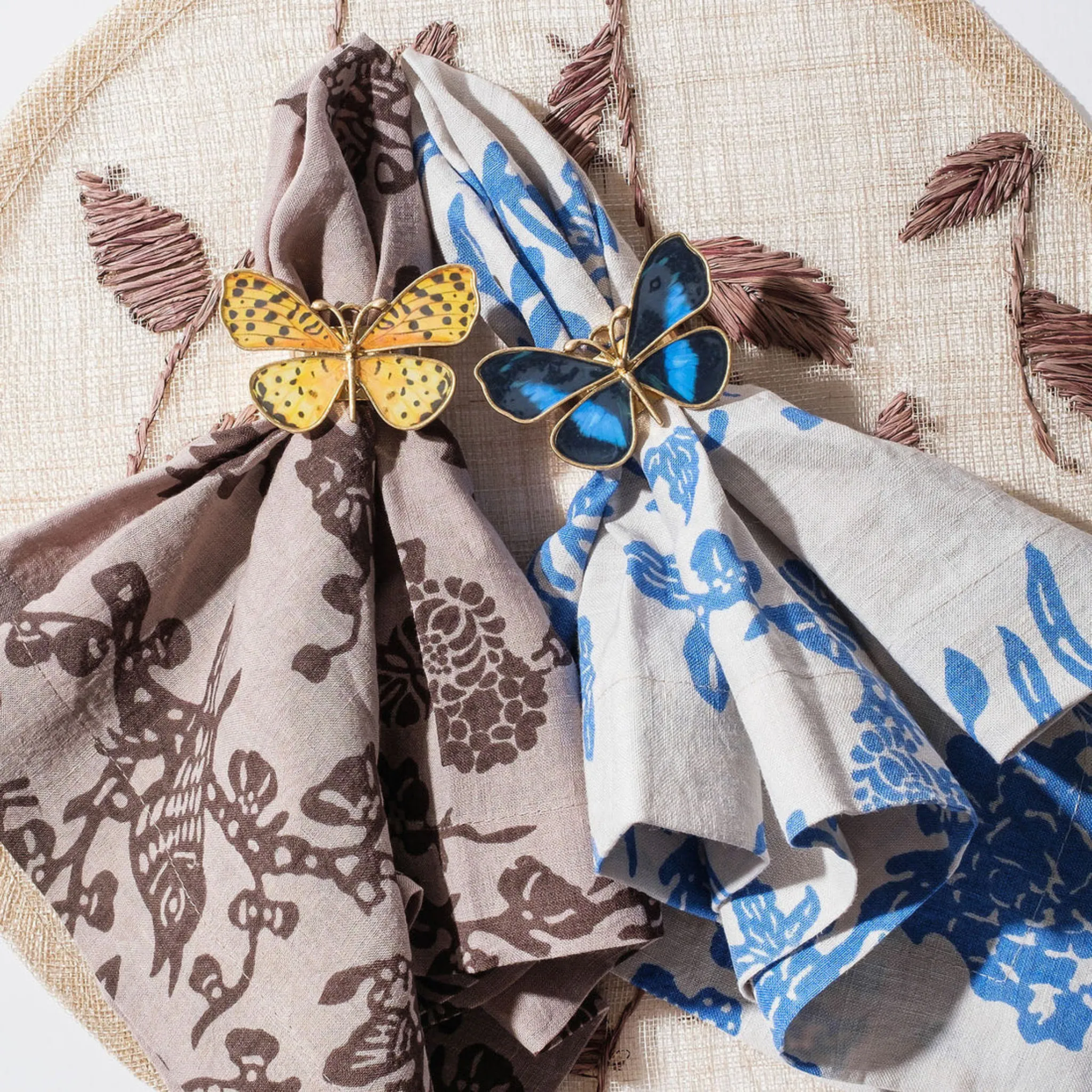 Painterly Butterfly Napkin Rings, Yellow, Set of Four