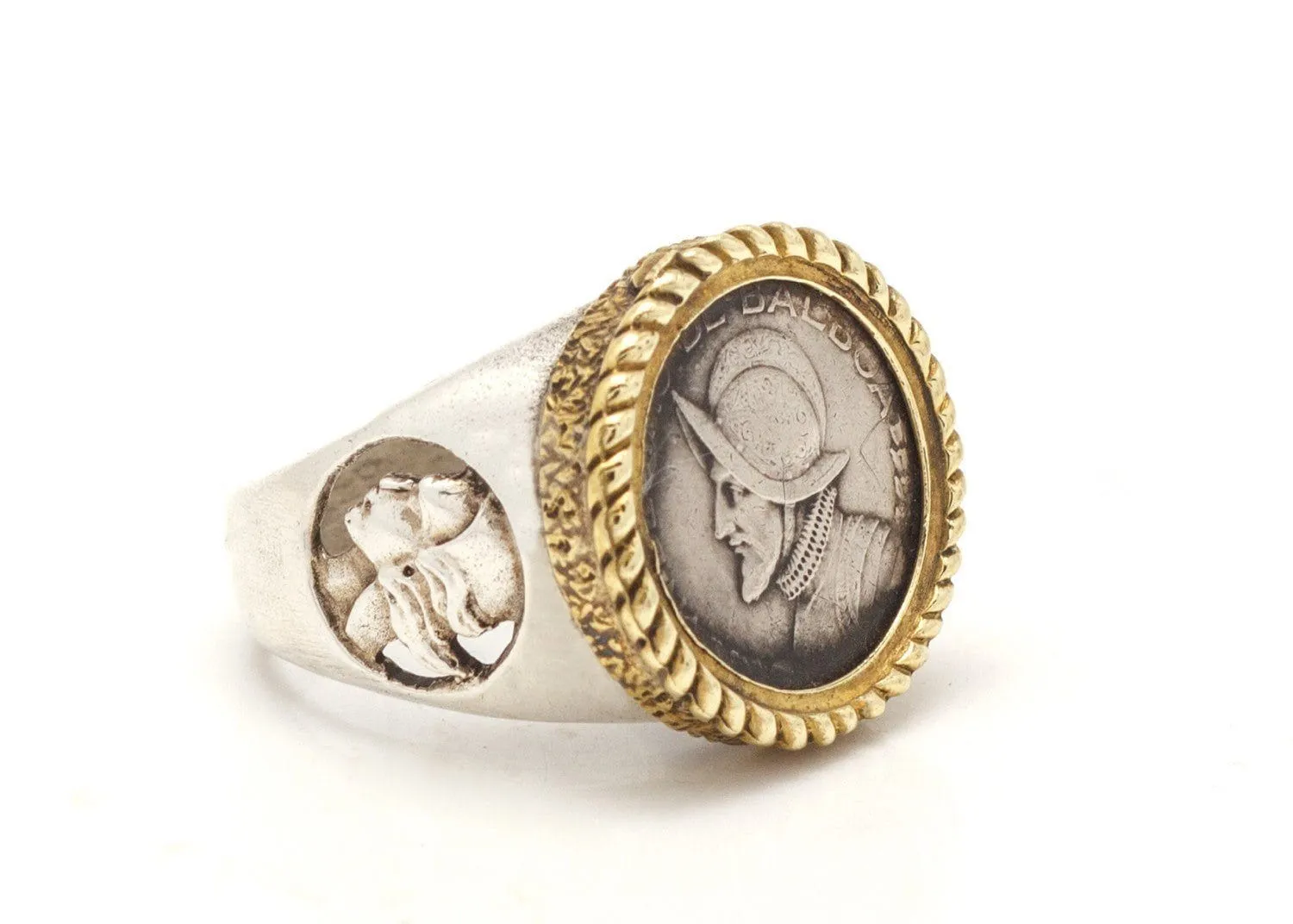 Panamanian Balboa Coin Intricate Gold and Silver Ring