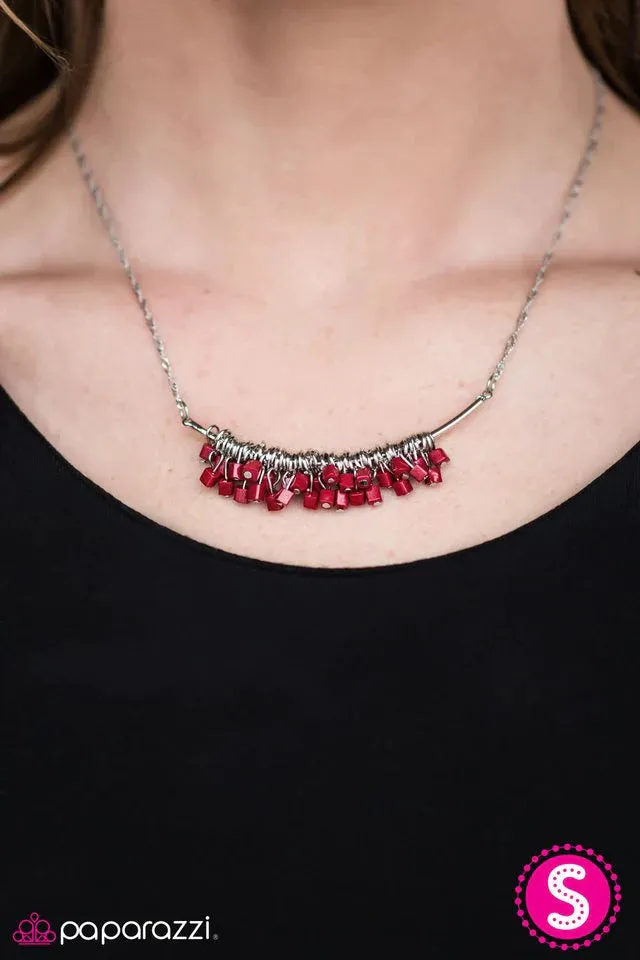 Paparazzi Necklace ~ Cube Jive - Red