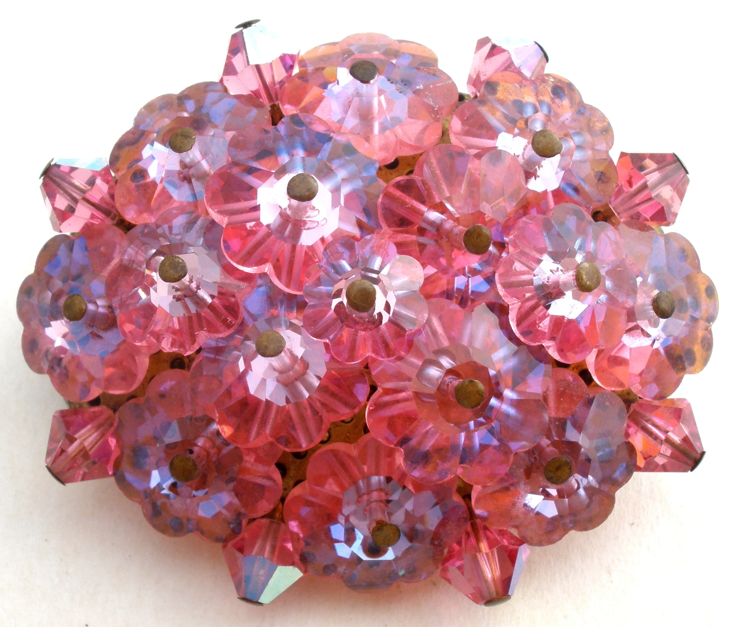 Pink Crystal Cluster Flower Brooch Pin Vintage