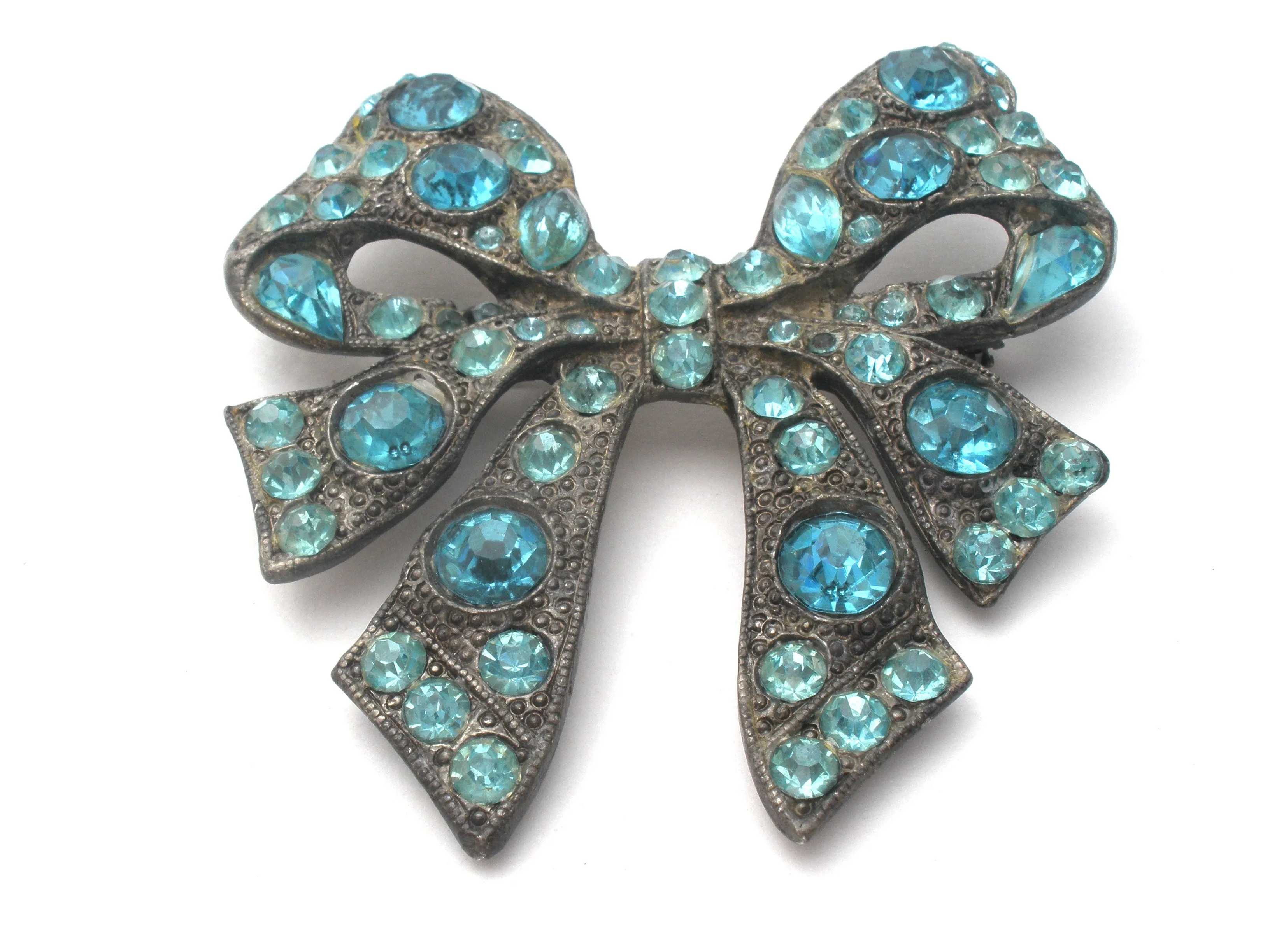 Pot Metal Blue Rhinestone Brooch Pin Vintage