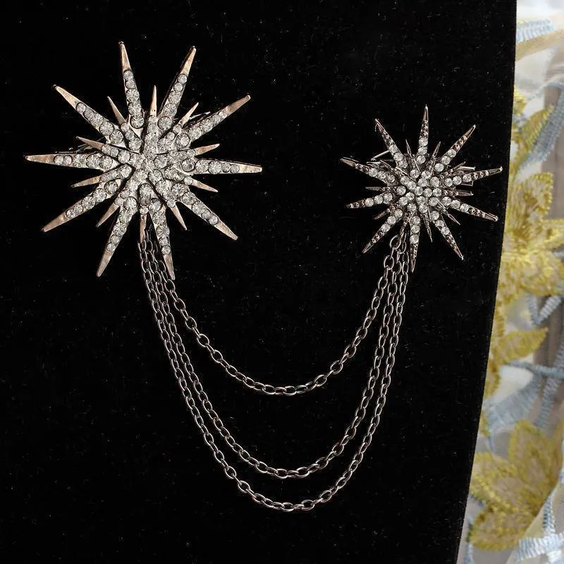 Punk Vintage Star Chain Crystal Brooch