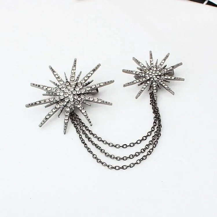 Punk Vintage Star Chain Crystal Brooch