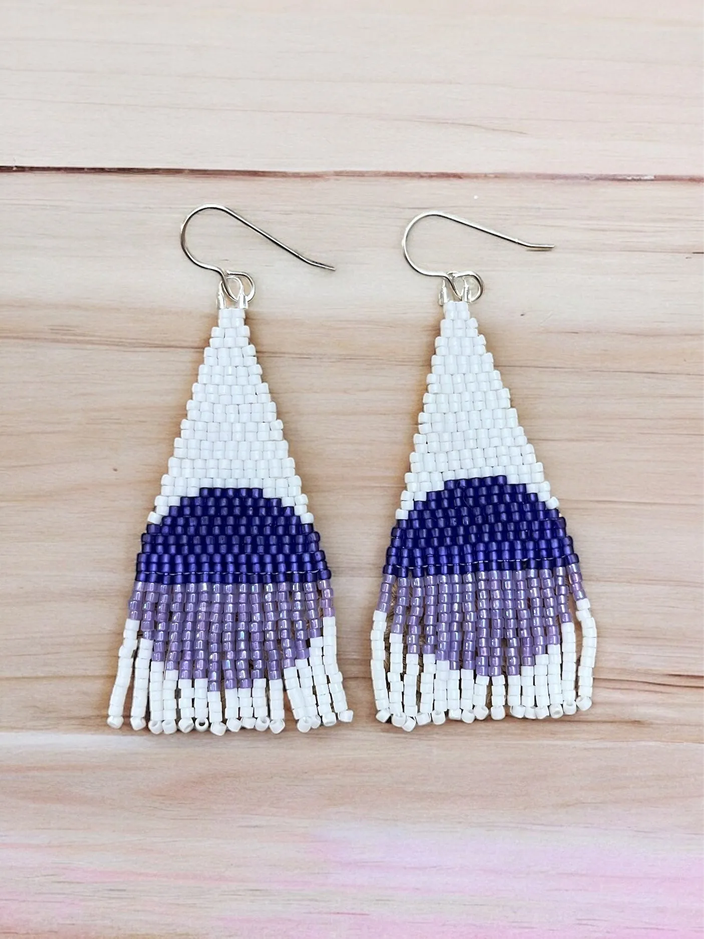 Purple and White Beaded Earrings