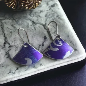 Purple fan shape anodized aluminium earrings .