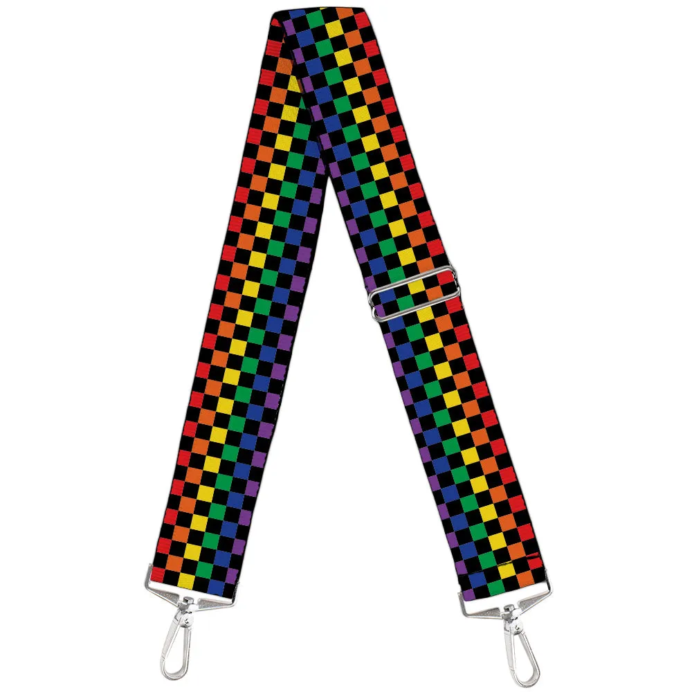 Purse Strap - Checker Black Rainbow Multi Color