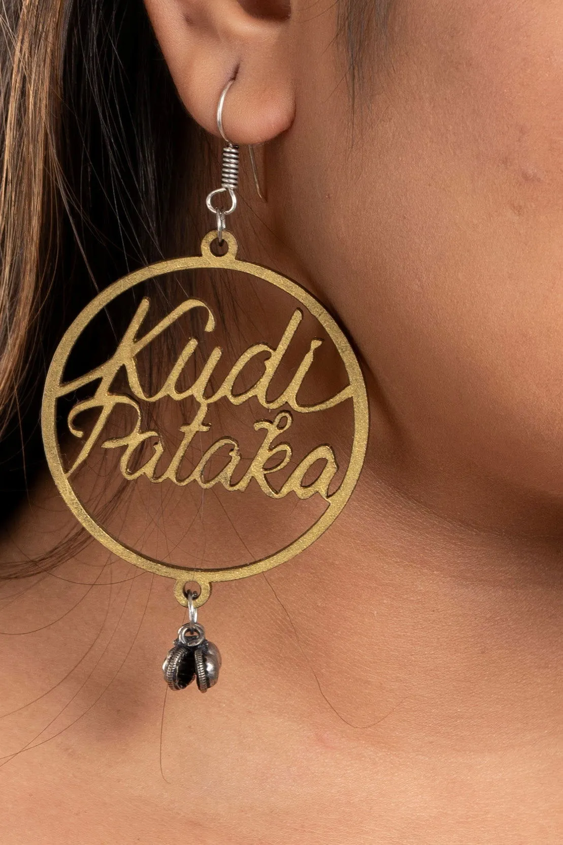 Quirky Golden Kudi Pataka Earrings with Ghungroo - Oxidised Silver, Non-Allergic, Ideal for Gifting