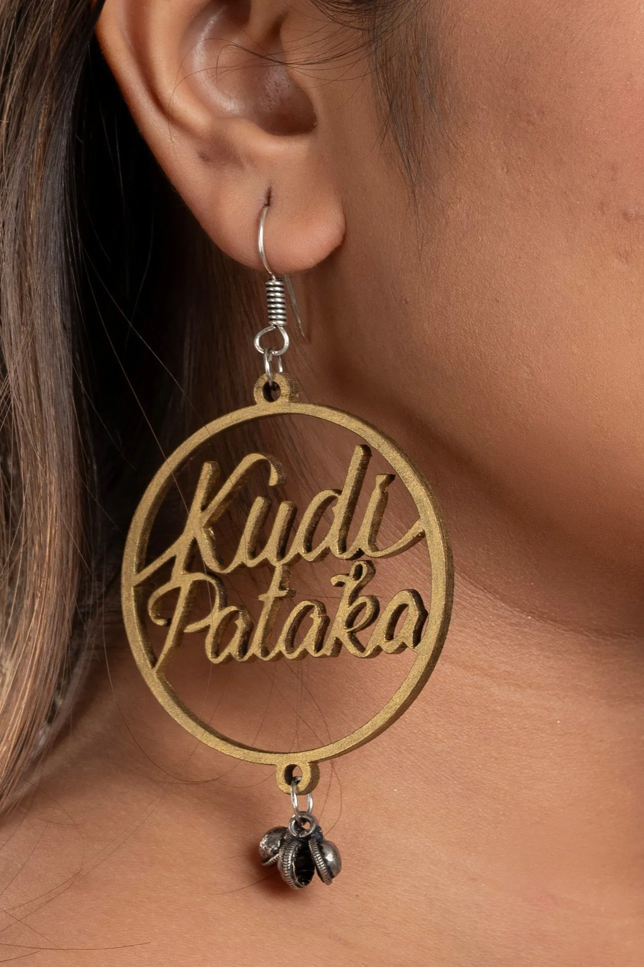 Quirky Golden Kudi Pataka Earrings with Ghungroo - Oxidised Silver, Non-Allergic, Ideal for Gifting