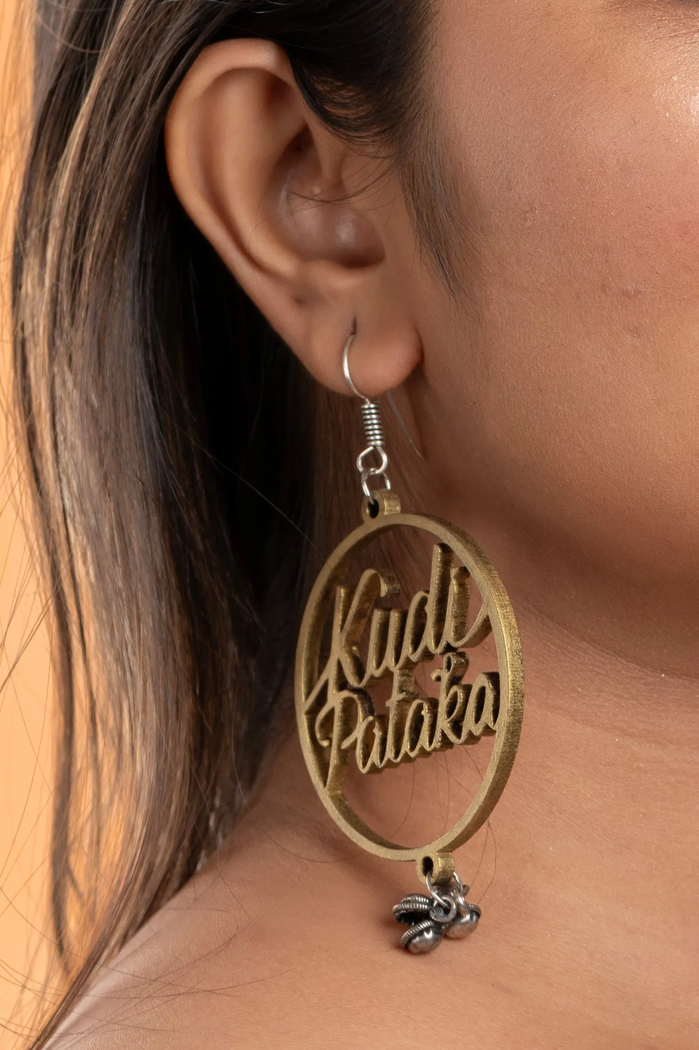 Quirky Golden Kudi Pataka Earrings with Ghungroo - Oxidised Silver, Non-Allergic, Ideal for Gifting