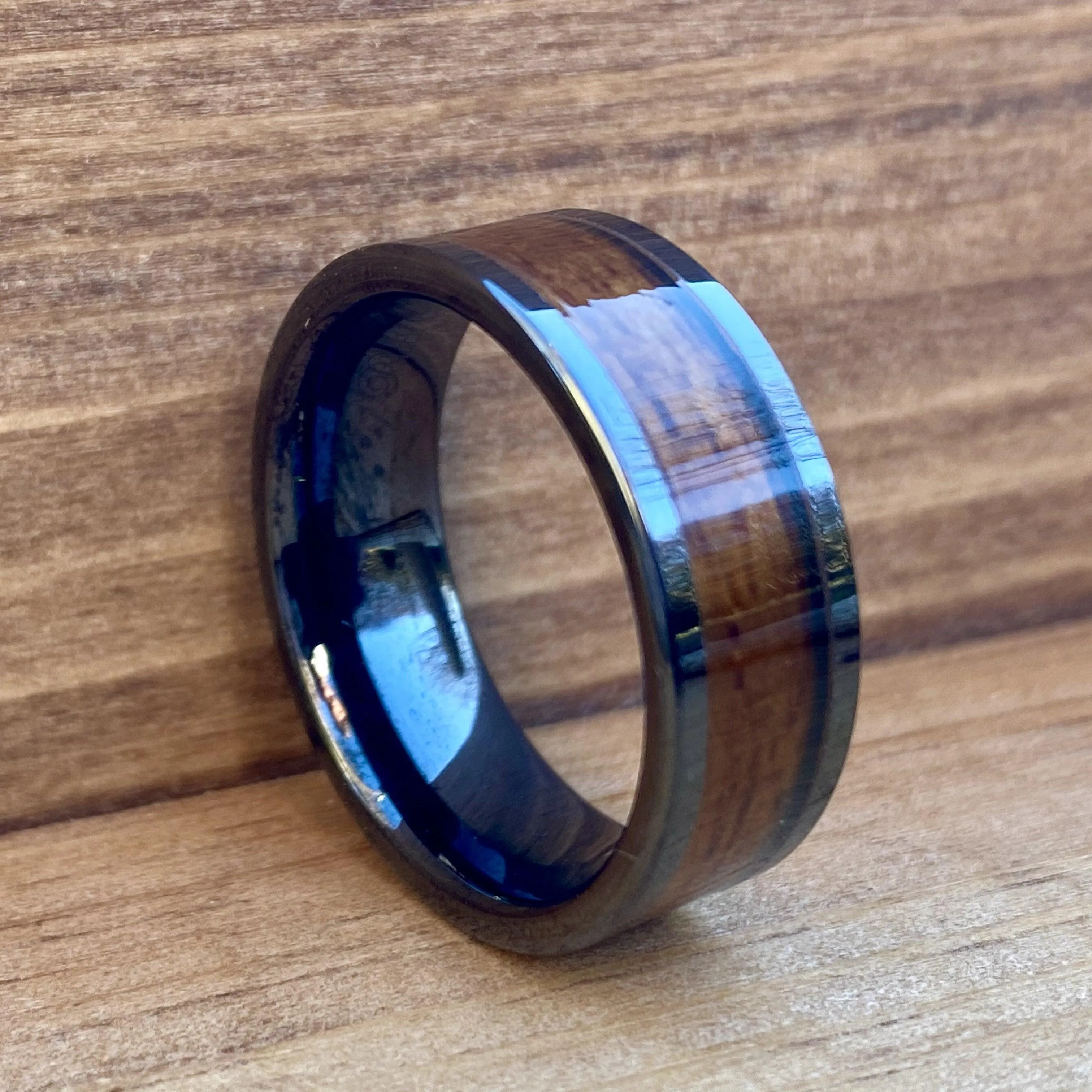 "The Battleship" 100% USA Made Black Ceramic Ring With Wood From The USS California