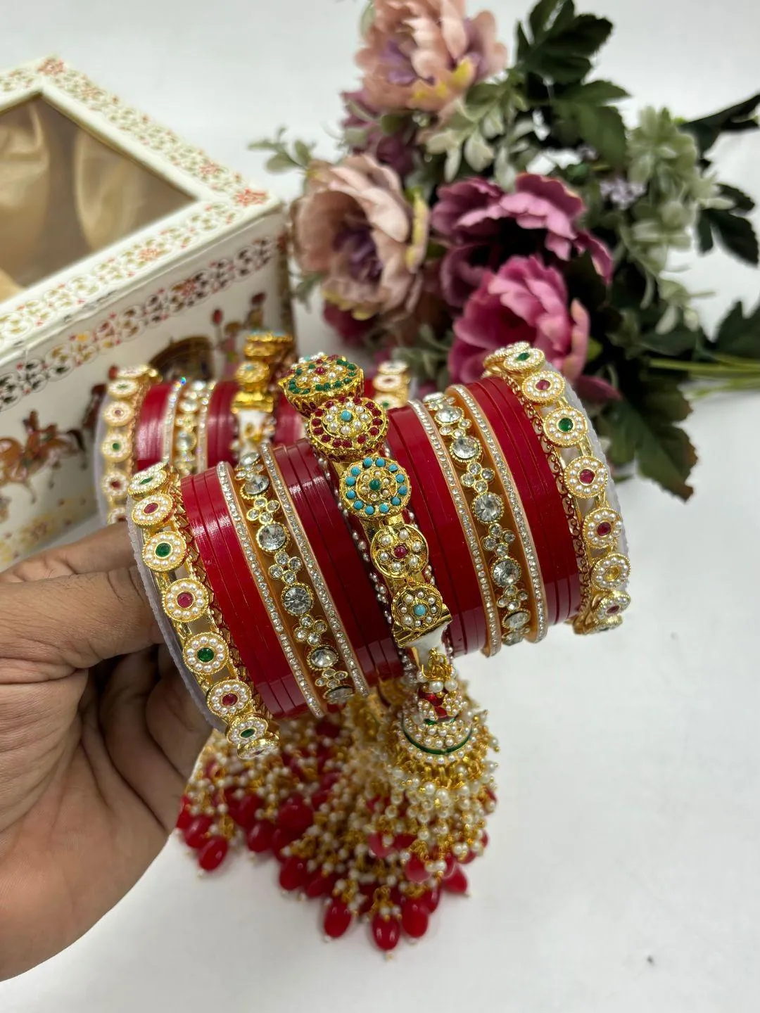 Rajwadi Bangles With Kundan Chuda