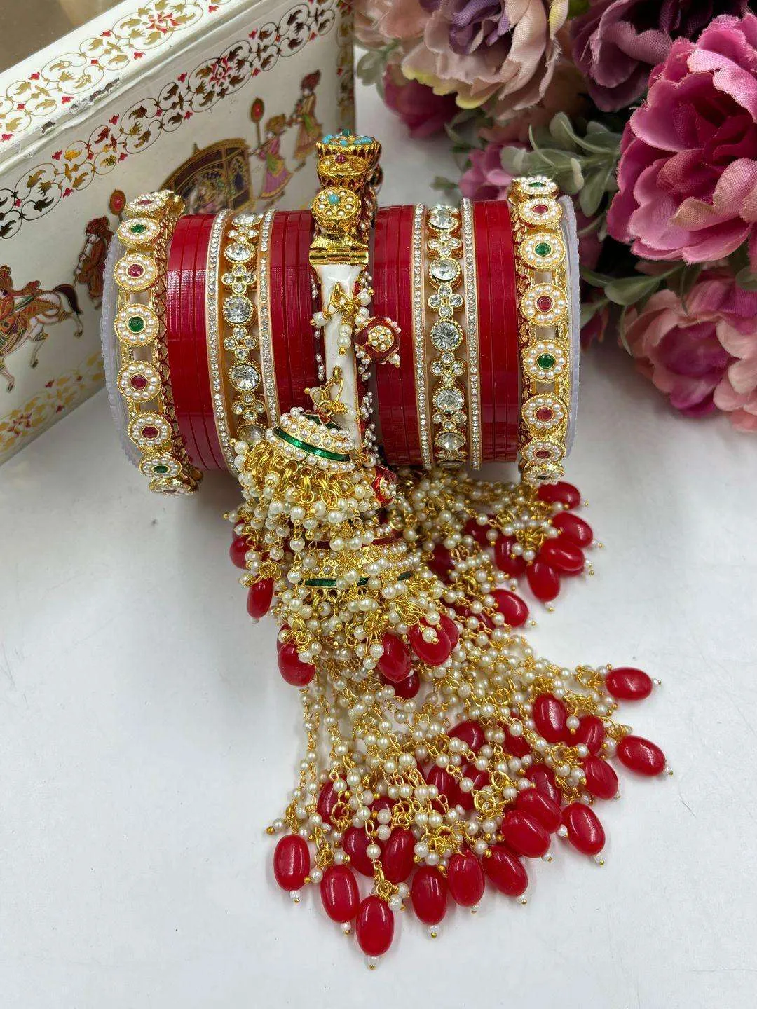 Rajwadi Bangles With Kundan Chuda