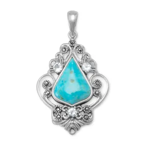 Reconstituted Turquoise, Blue Topaz and Marcasite Pendant