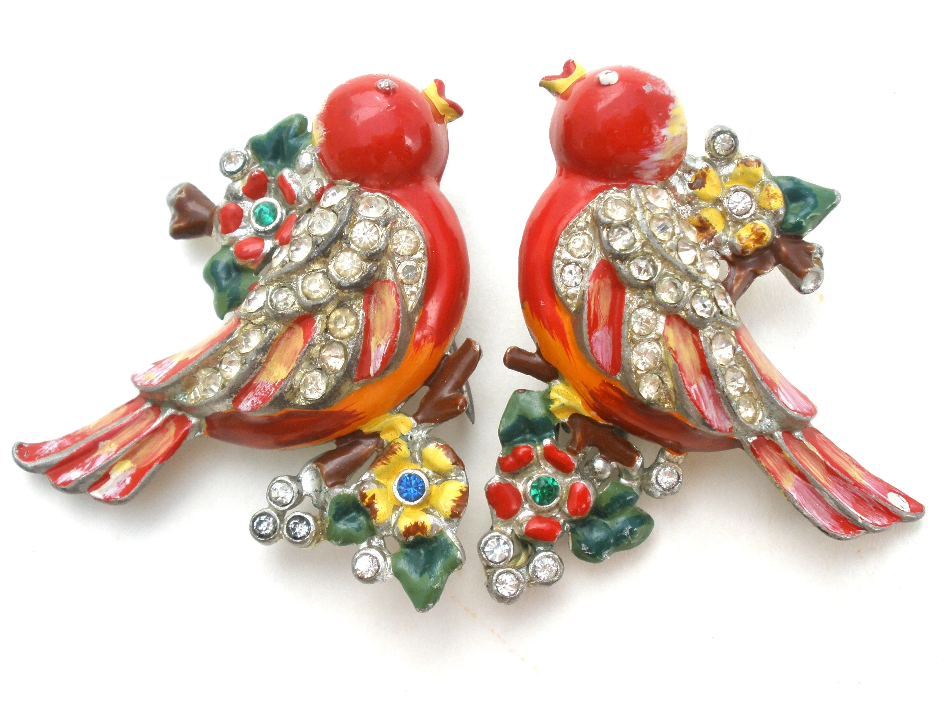 Red Coro Duette Fur Clip Love Birds Brooch Adolf Katz