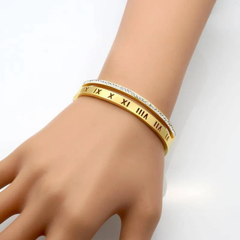 Roman numerals, Crystal Bracelets & Bangles cuff - Stainless steel