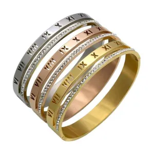 Roman numerals, Crystal Bracelets & Bangles cuff - Stainless steel