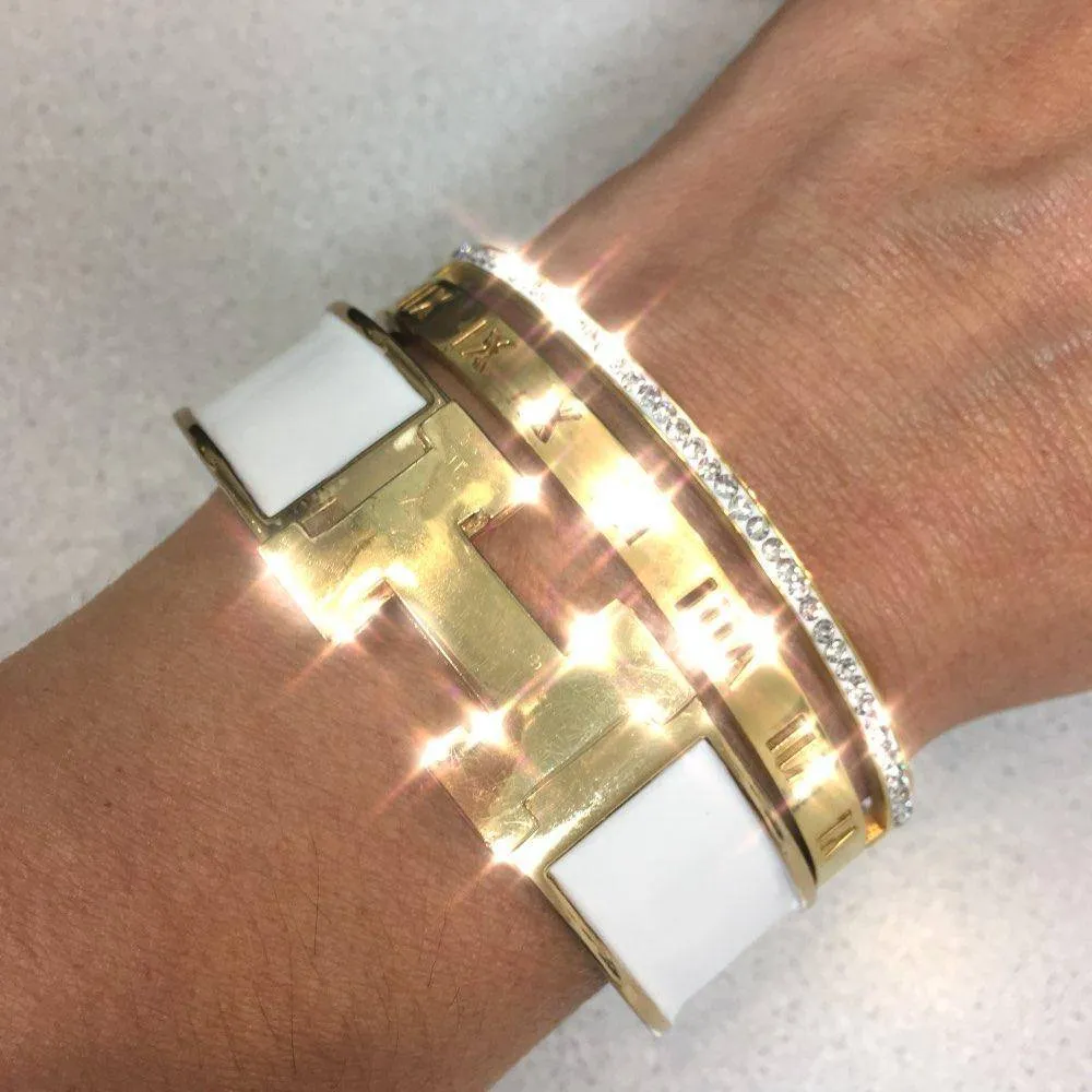 Roman numerals, Crystal Bracelets & Bangles cuff - Stainless steel