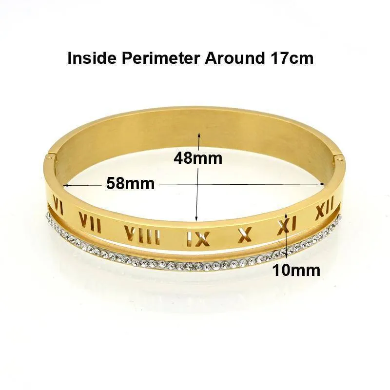 Roman numerals, Crystal Bracelets & Bangles cuff - Stainless steel