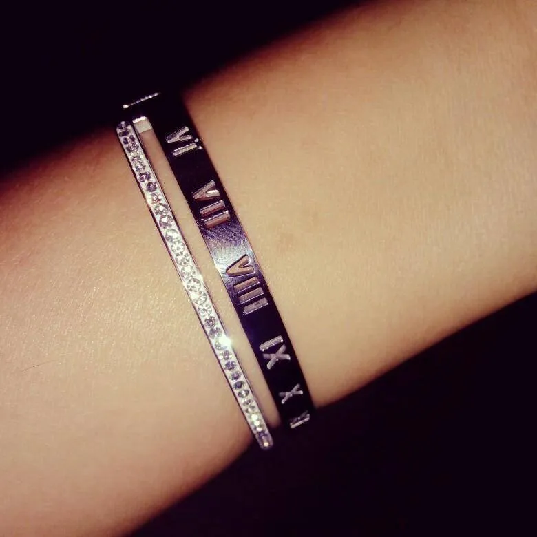 Roman numerals, Crystal Bracelets & Bangles cuff - Stainless steel