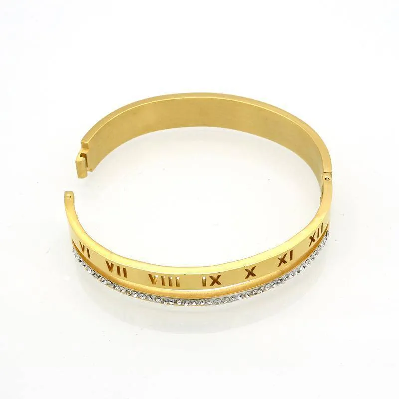 Roman numerals, Crystal Bracelets & Bangles cuff - Stainless steel