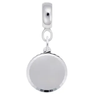 Round Disc Dia Cut Charm Dangle Bead In Sterling Silver