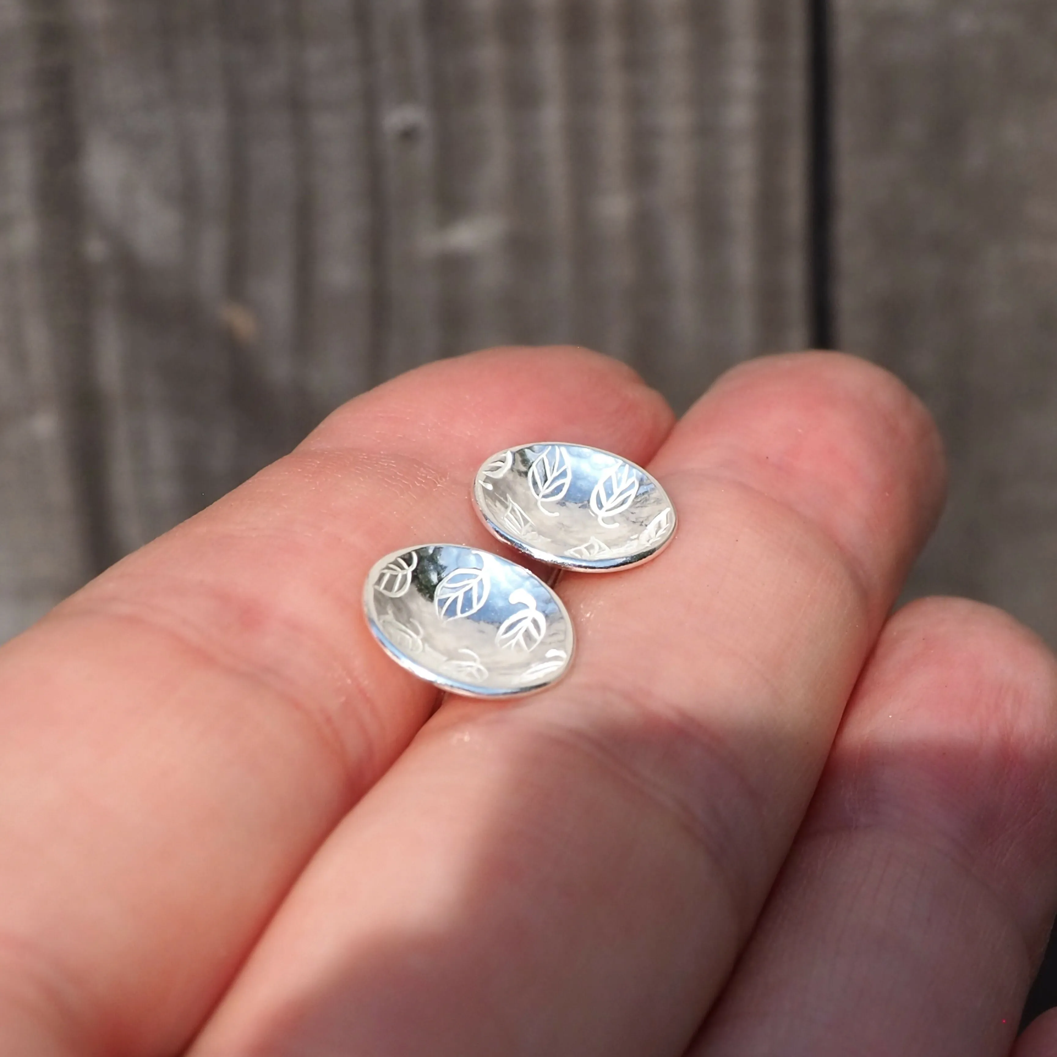 Round Leaf - Silver Stud Earrings