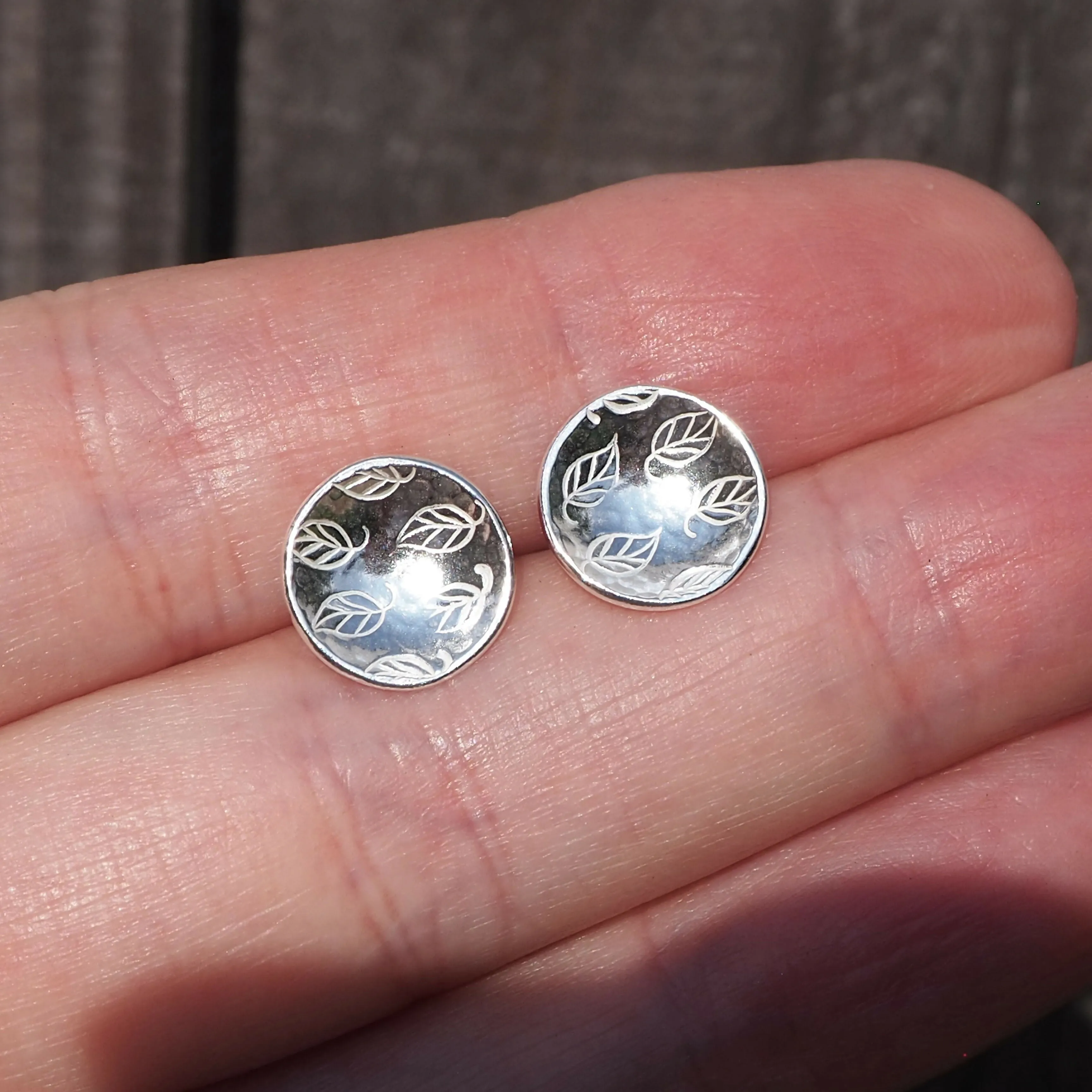 Round Leaf - Silver Stud Earrings