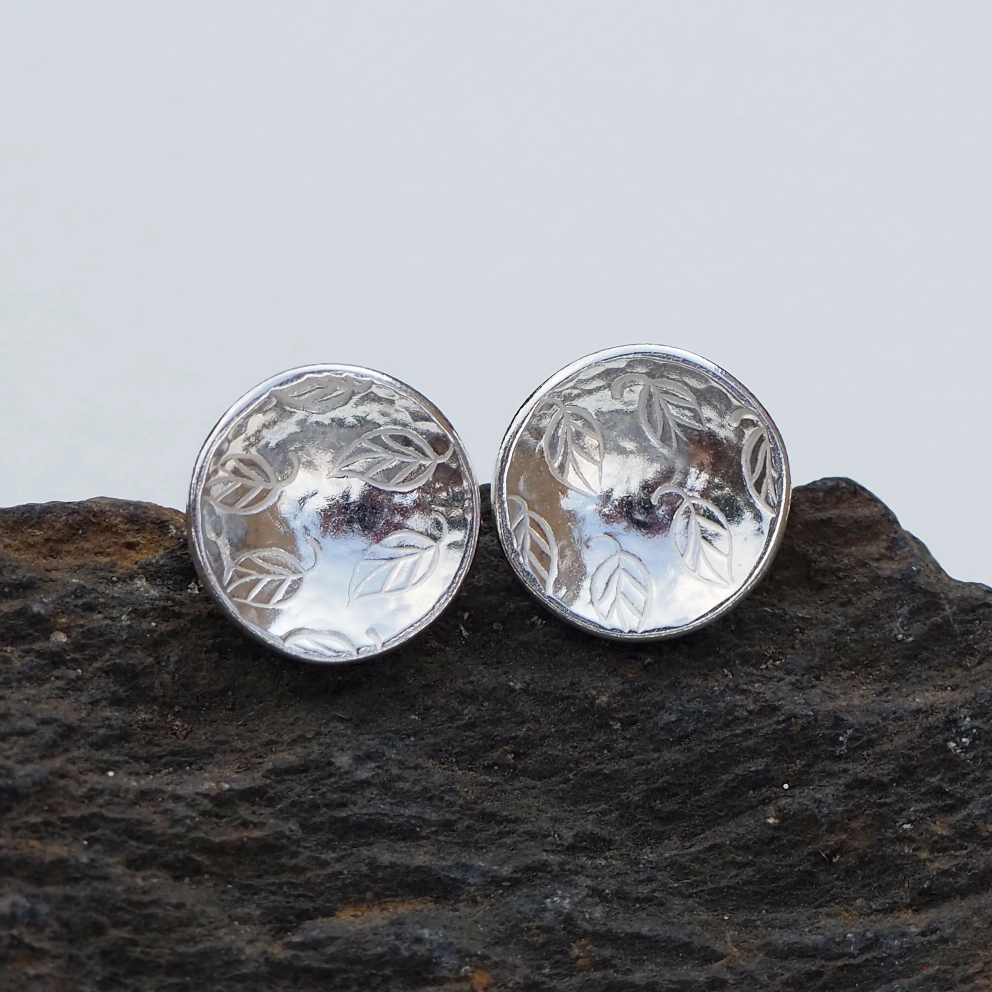 Round Leaf - Silver Stud Earrings