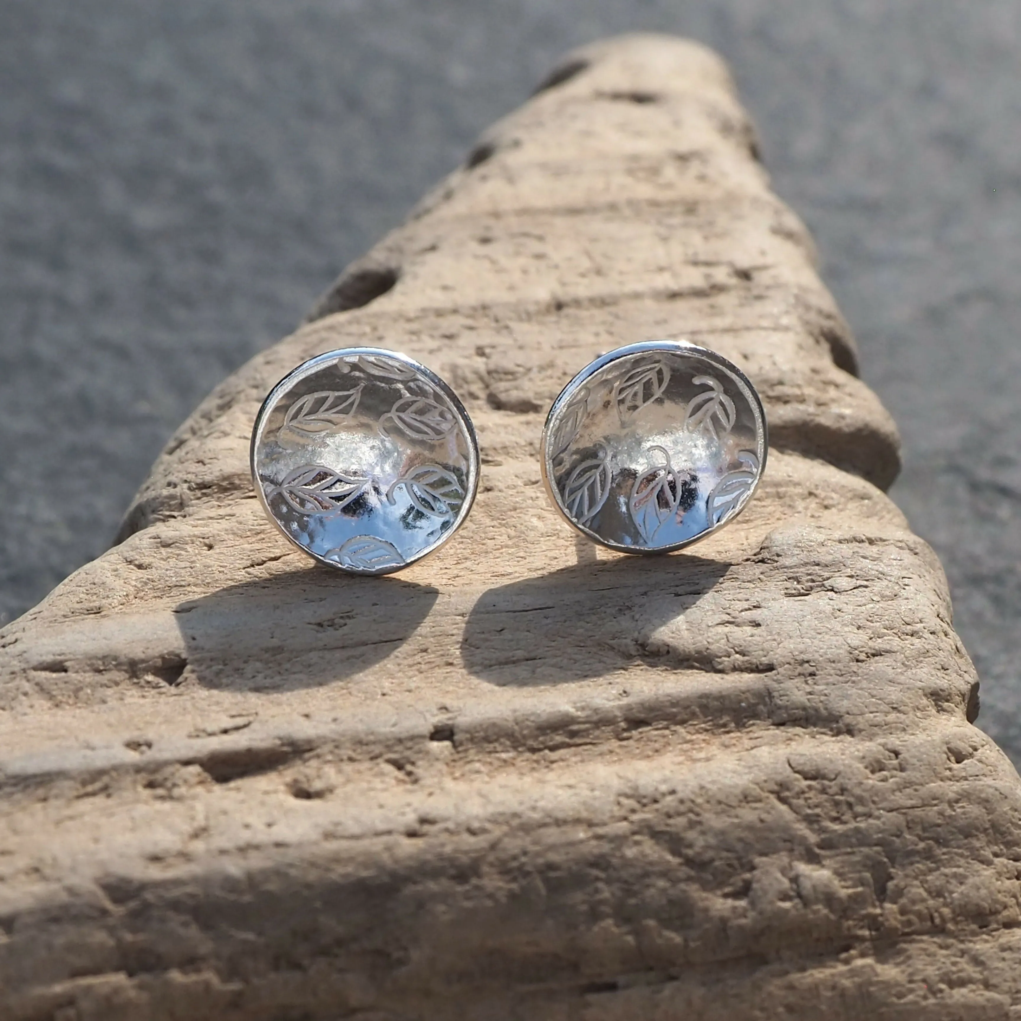 Round Leaf - Silver Stud Earrings