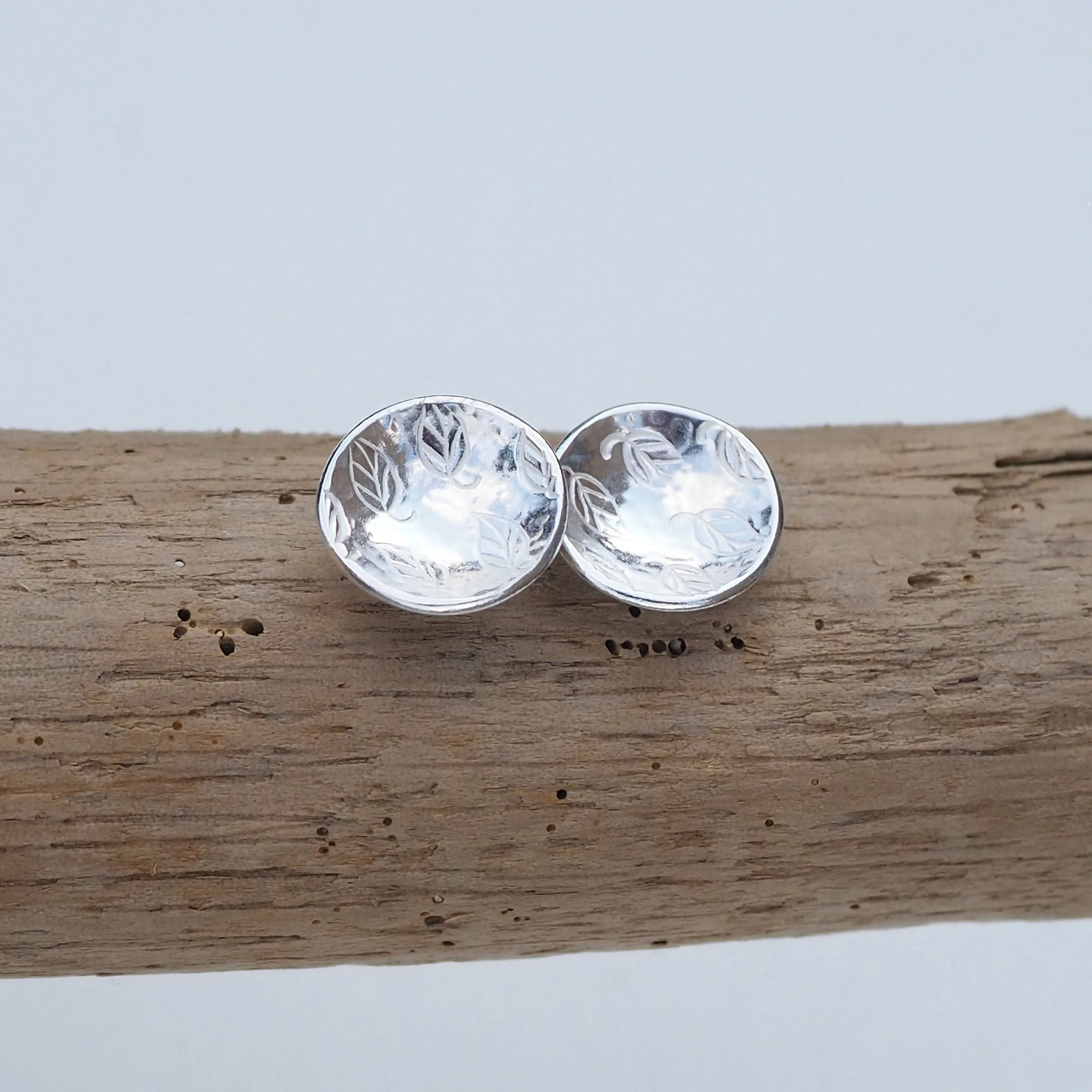 Round Leaf - Silver Stud Earrings