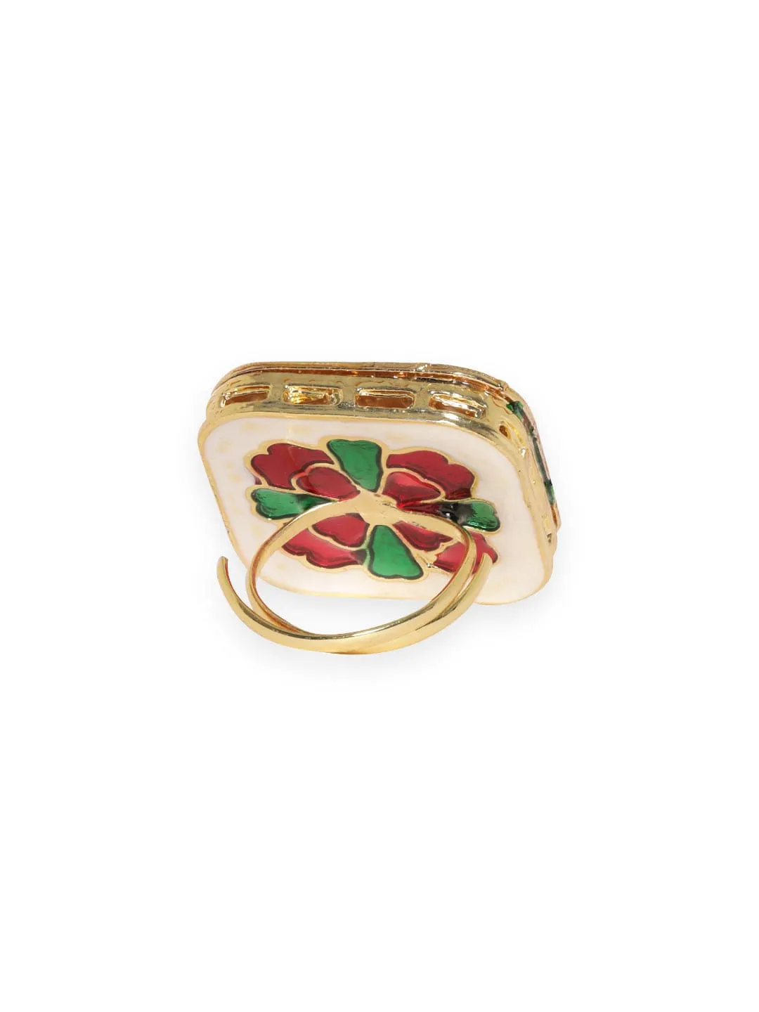 Rubans 22K Gold-Plated Kundan-Studded Adjustable Finger Ring