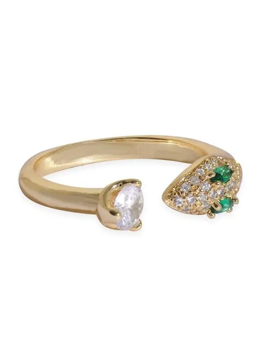 Rubans Voguish 18K Gold-Plated CZ-Studded Snake Motif Adjustable Ring